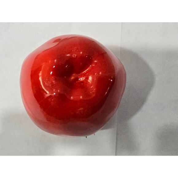 Vintage Glass Apple Figurine – Red Art Glass with Fabric Leaves - Picture 7 of 11